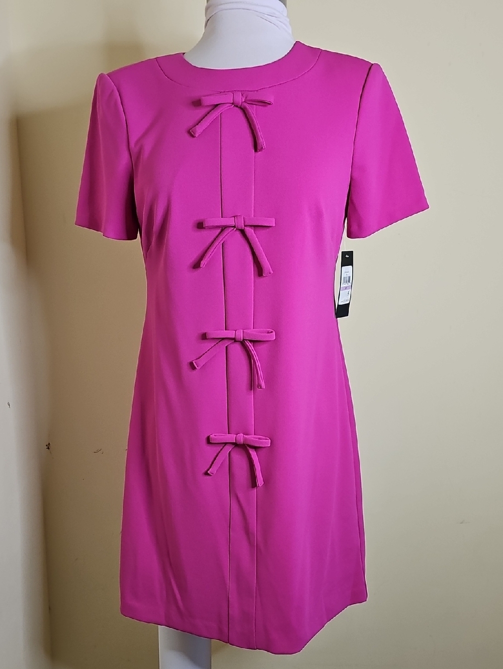 Jessica Howard Bright Fuchsia Short-Sleeve Mini Dress with Front Bows